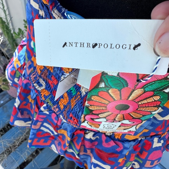 NWT Farm Rio Anthropologie Fantastic Peplum Ruffle Multi Color Top Sz L - Picture 5 of 12